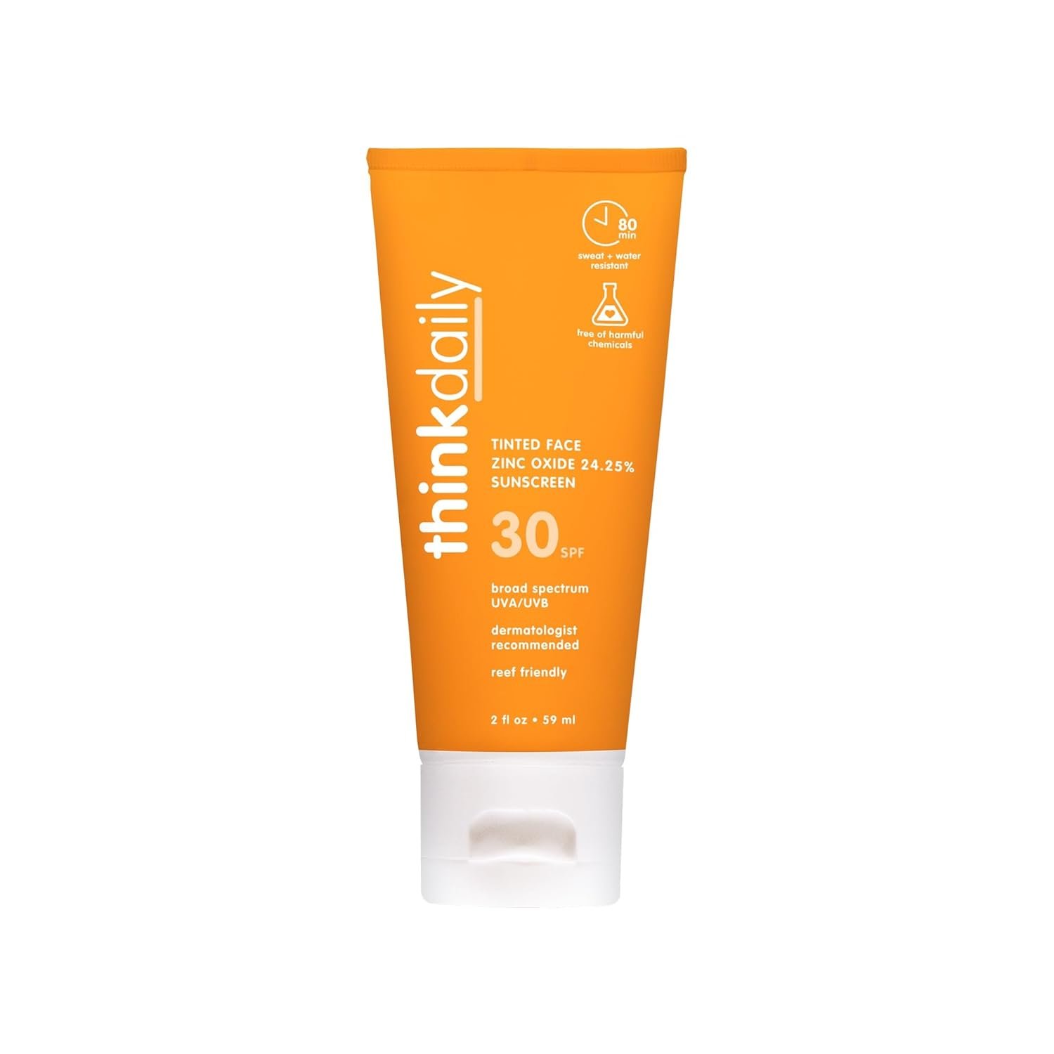 Thinkdaily SPF 30 Tinted Sunscreen for Face with Zinc Oxide, 2 Oz – Safe, Natural, Water Resistant Reef Safe Sunscreen, All Skin Tones, Broad Spectrum UVA/UVB Sun Screen for Sun Protection
