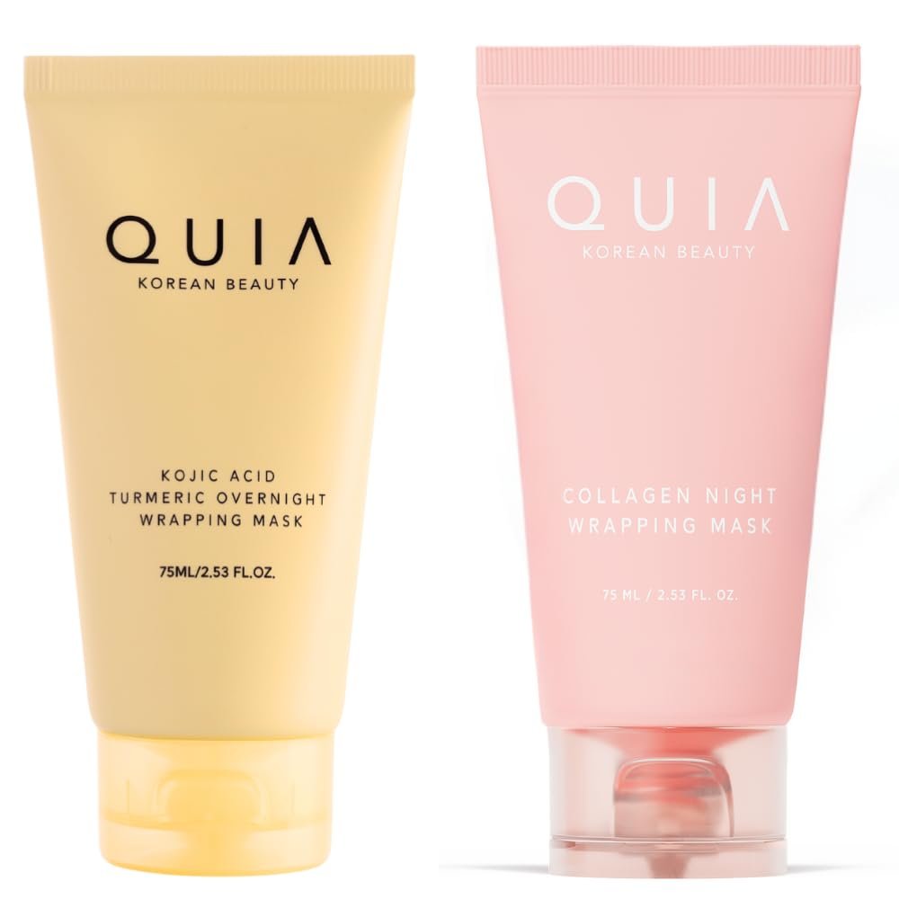 QUIA Collagen + Turmeric Overnight Wrapping Mask Duo – Firming and Hydrating Peel-Off Set for Elasticity, and Glow – Korean Skincare 2 x 75ml