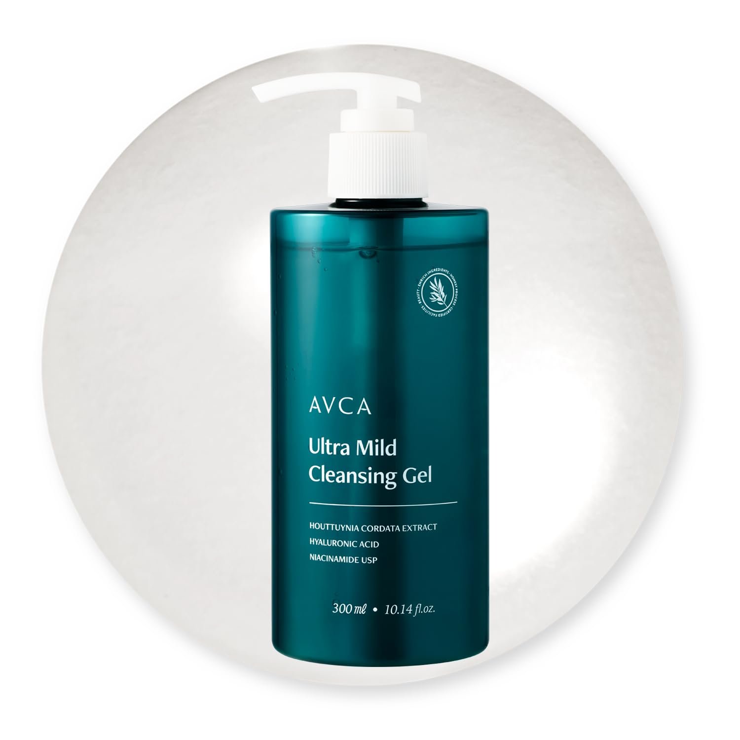 AVCA Ultra Mild Cleansing Gel Face Wash 300 mL (10.14 fl oz) – Gentle Hydrating Cleanser, Hyaluronic Acid & Niacinamide, Heartleaf Extract, Low-Irritation Foaming Rinse