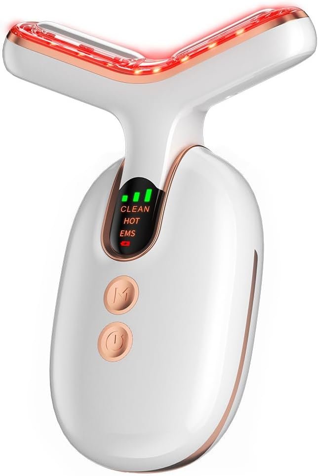 Micro-Current Facial Beauty Device, Red Light Therapy for Face, 3 Color LED Facial Massager for Skin Care with Thermal, Vibration, White