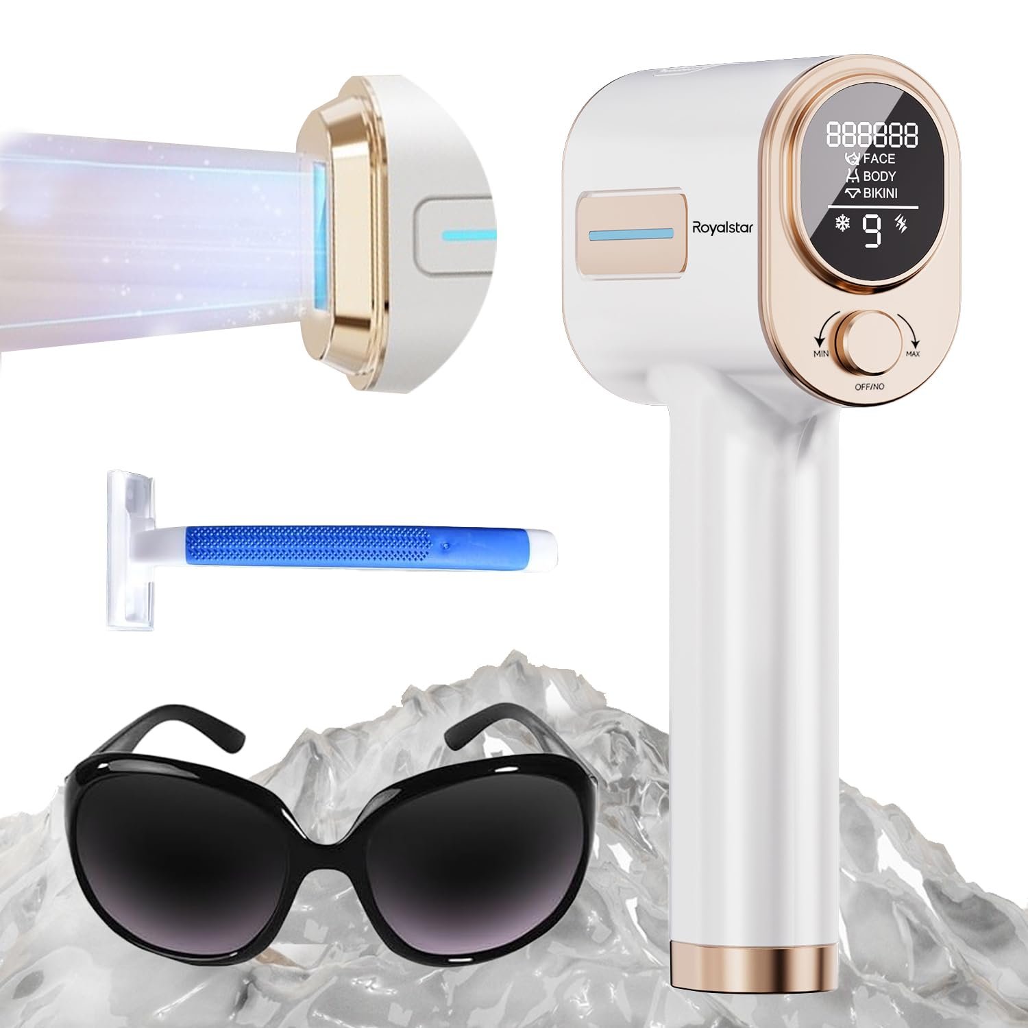 Laser Hair Removal for Women & Men, 40°F Contact, Safe & Virtually Painless Alternative to Salon IPL Hair Removal Device, Long-Lasting Hair Removal from Home, with Razor & Glasses