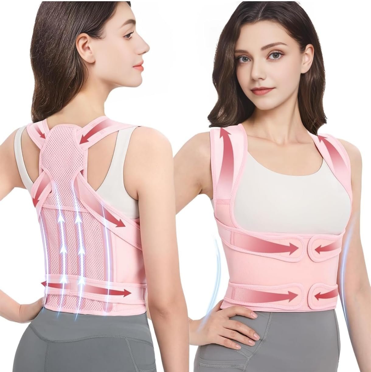 Posture Corrector for women and men ajustable Pink, corrector posture Spinal Support, Pain Relief, Office, back brace,Fitness, Daily Use Christmas gift ideas(Large)