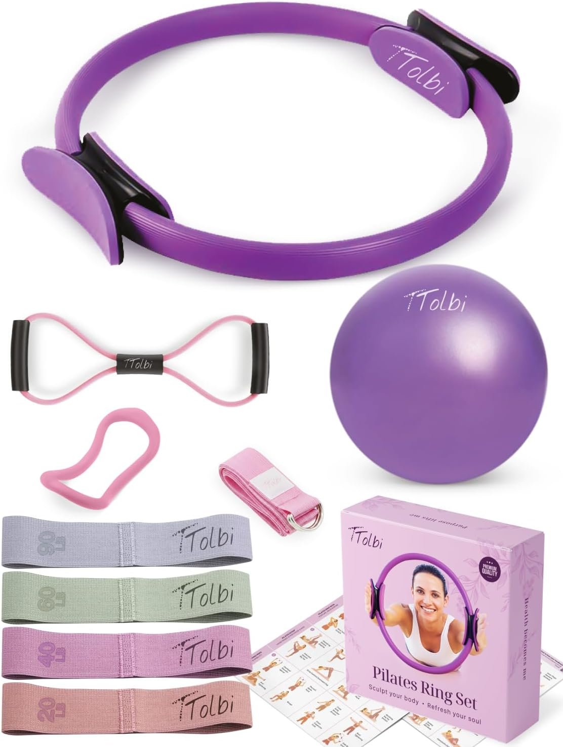 Pilates Equipment – 10-in-1 Pilates Ring and Ball Set | Home Pilates Essentials Kit for Women & Accessories for at Home Workouts to Tone, Strengthen, Balance & Improve Flexibility