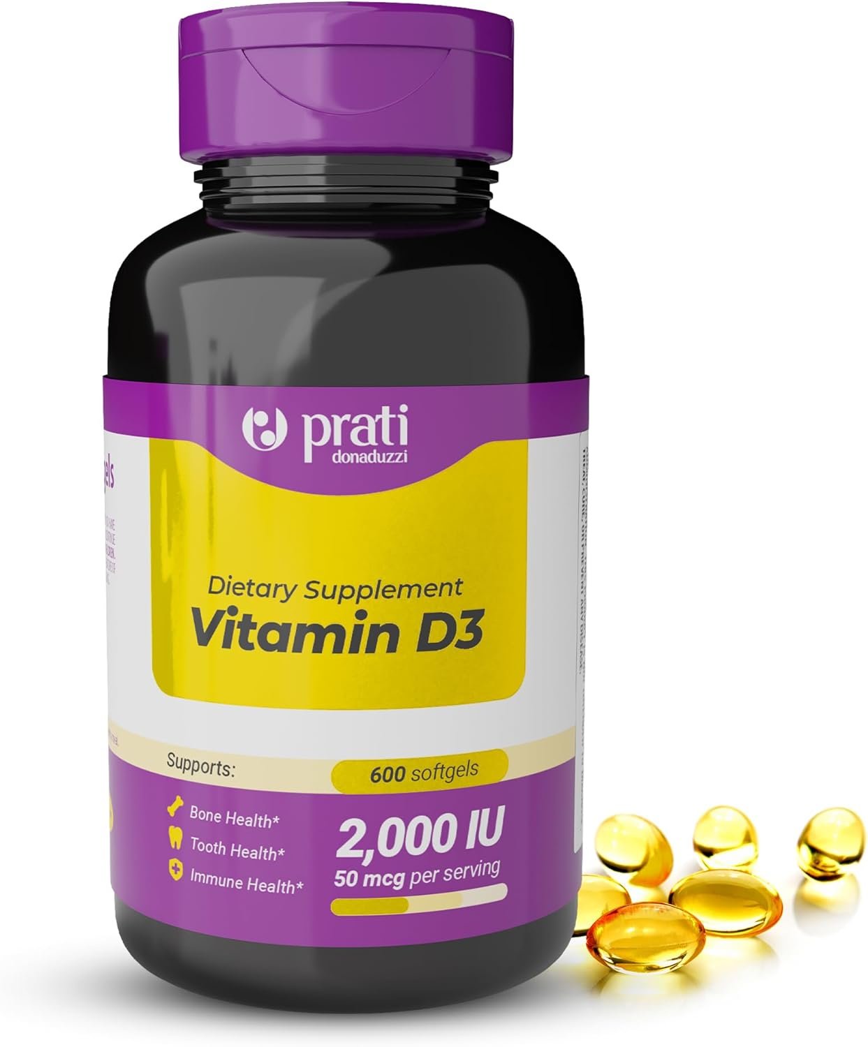 Vitamin D3 2,000 IU (50 mcg) Softgels 600 Day Supply – Daily Sunshine Supplement for Bone and Teeth Support