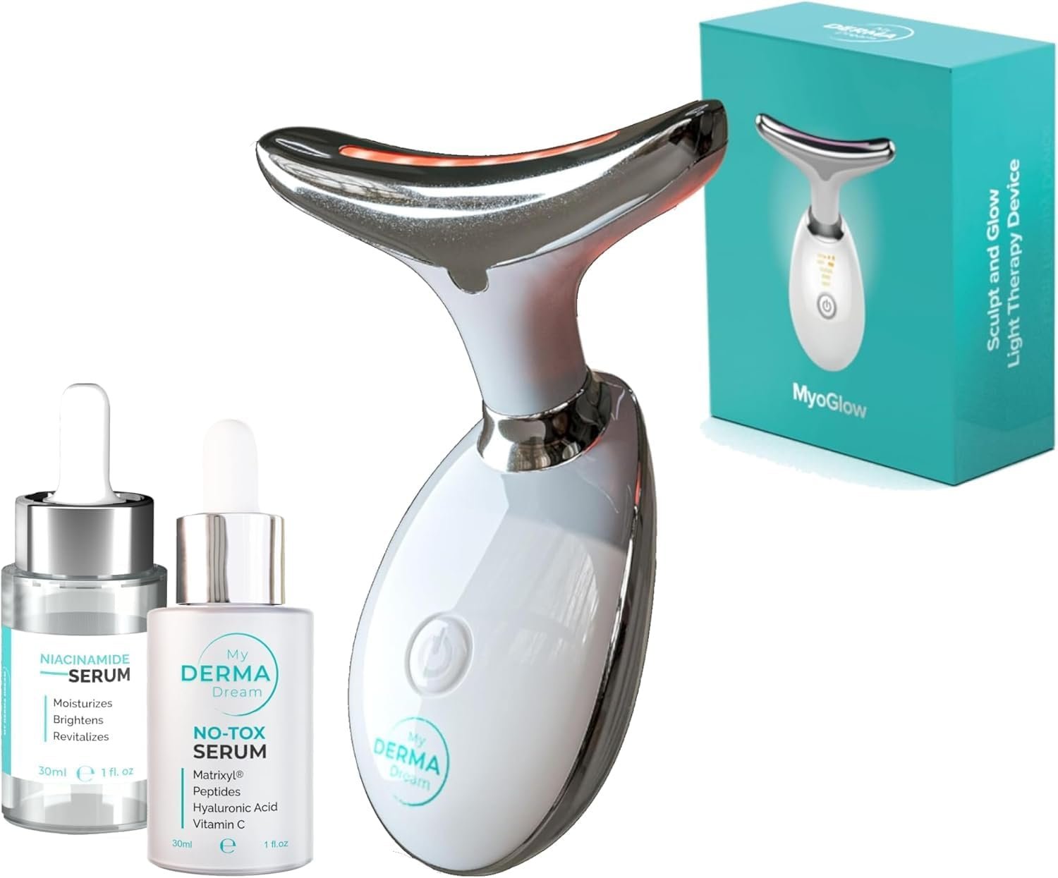 MyDermaDream MyoGlow & Niacinamide Serum & NoTox Serum – Total Body Skin Tightening and Lifting Device for Face, Neck, Arms, and Legs