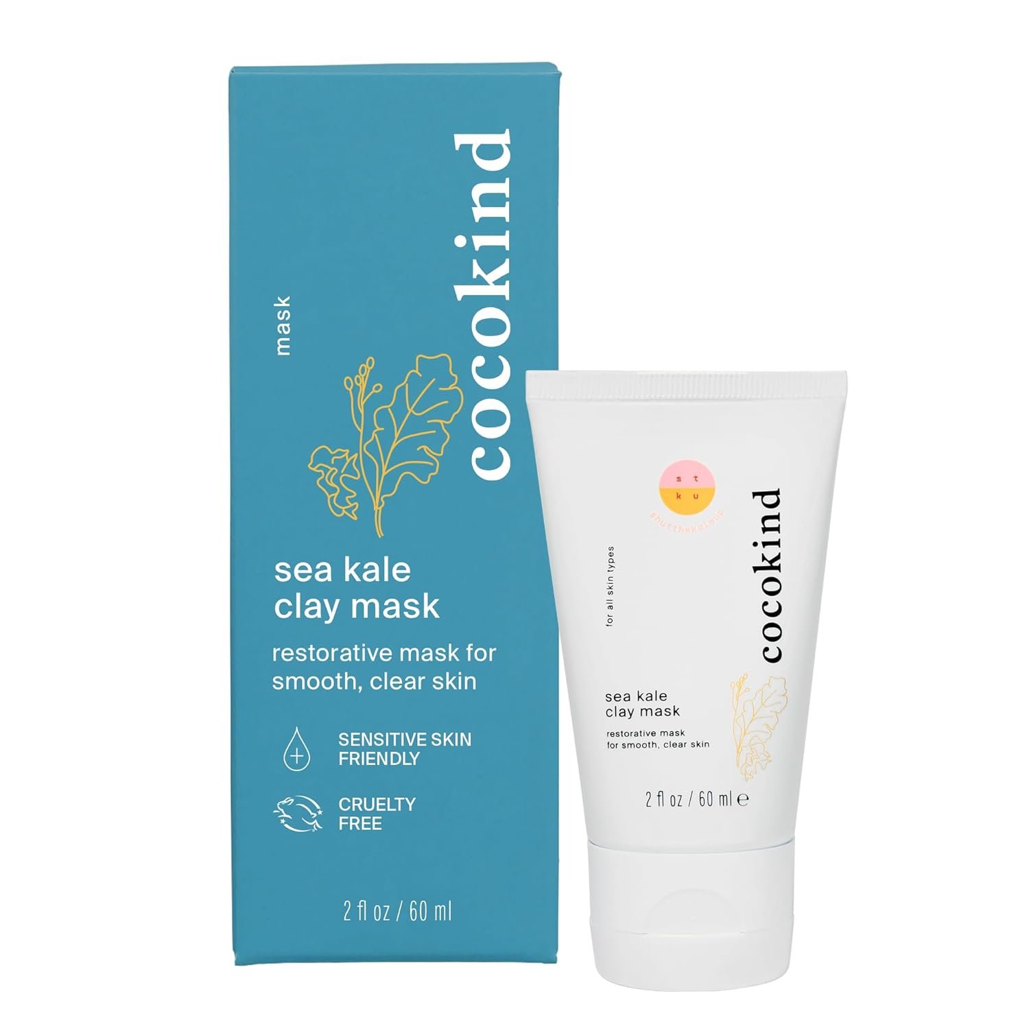 Cocokind Sea Kale Clay Mask, Gentle Exfoliaion for Radiant, Smooth Skin, Made with Blue Kale Sea Extract & Glacial Oceanic Clay to Help Reduce Excess Sebum for Smooth Skin, 2 Fl Oz