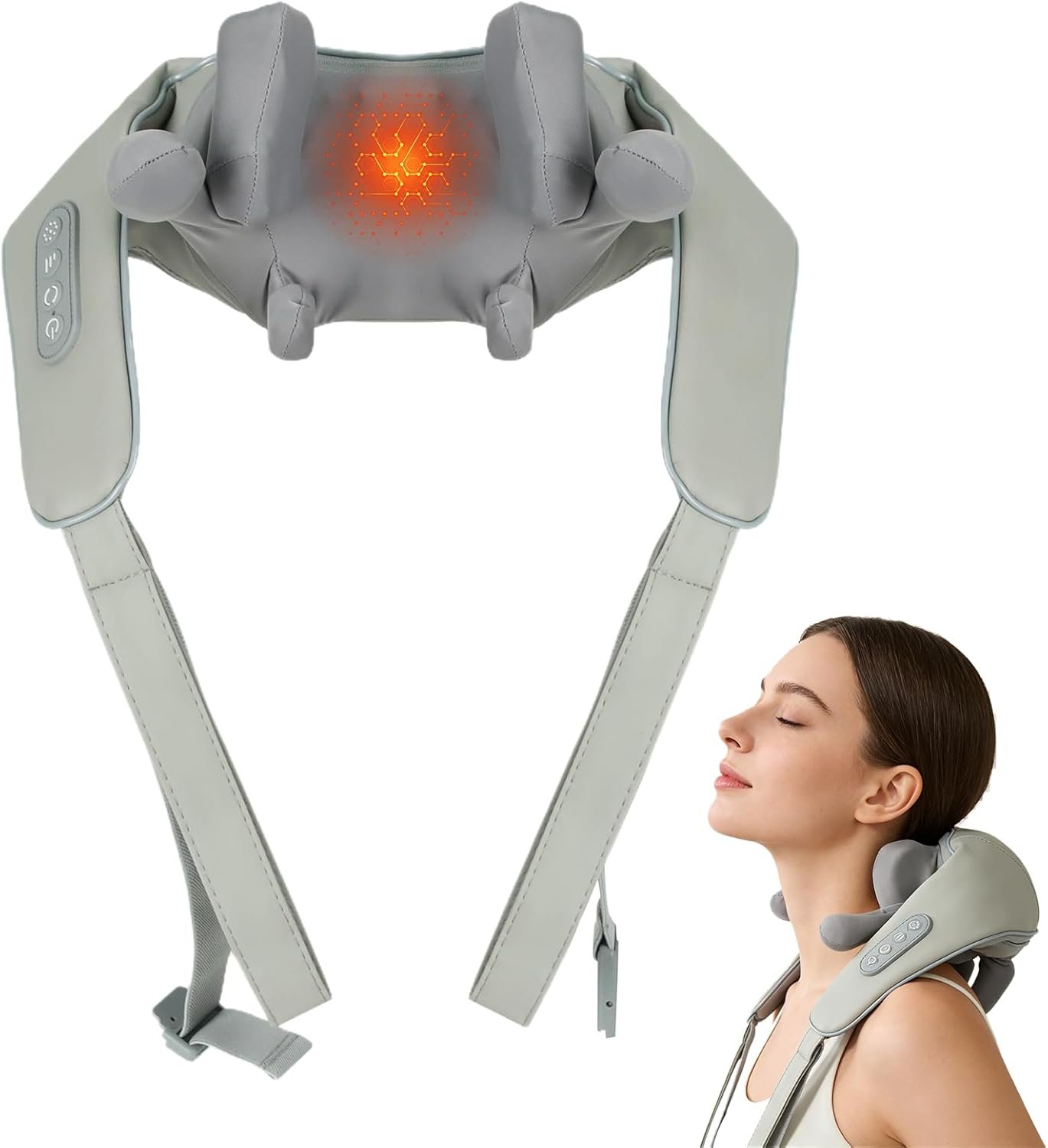 Neck Massager with Heat,Cordless Therapexa Neck & Shoulder Massager,6D Deep Kneading Shiatsu Massager for Back,Shoulder & Leg Pain Relief(Upgraded 8D,Grey)