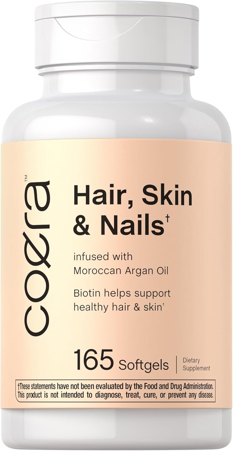 Coera Hair, Skin and Nails Vitamins with Collagen, Biotin & Moroccan Argan Oil | 165 Softgels | Non-GMO & Gluten Free Supplement for Men and Women