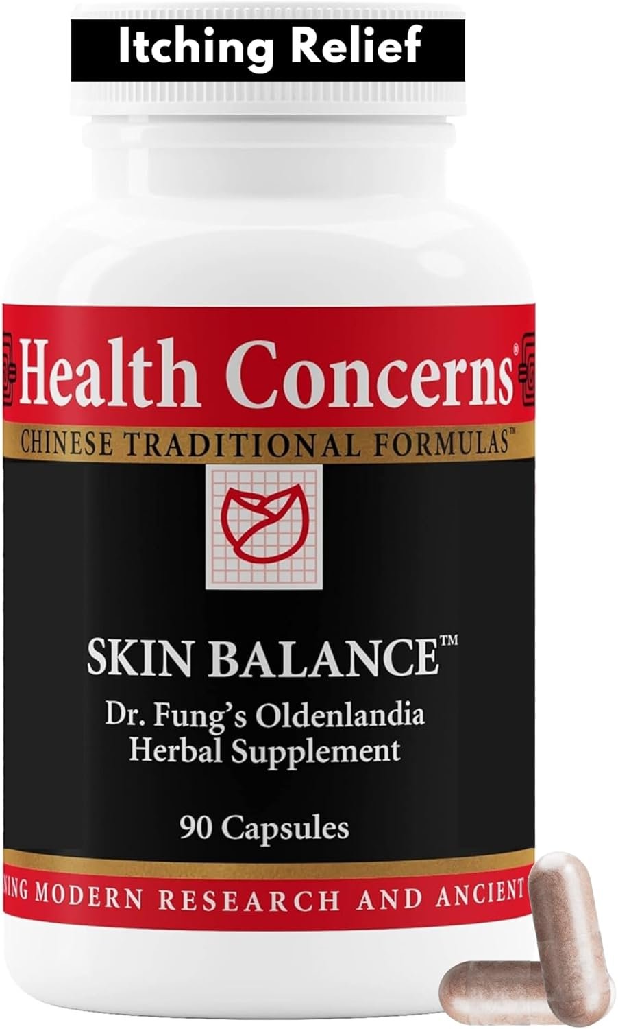 Health Concerns Skin Balance – Herbal Supplement for Skin Support, Itching Relief, & Circulation – Chinese Herbal Supplements for Men & Women – Skullcap, Dong Quai, Coptis Root – 90 Capsules