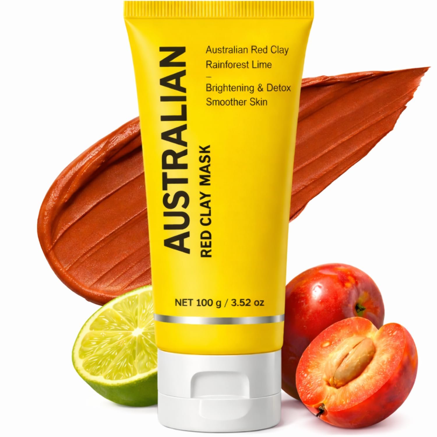 Zelara Australian Red Clay Face Mask, Mineral-Rich Detox Mud Mask with Kakadu Plum,Desert & Rainforest Lime Extracts, for Radiant-Looking, Smoother Skin, All Skin Types, 100 mL (1)
