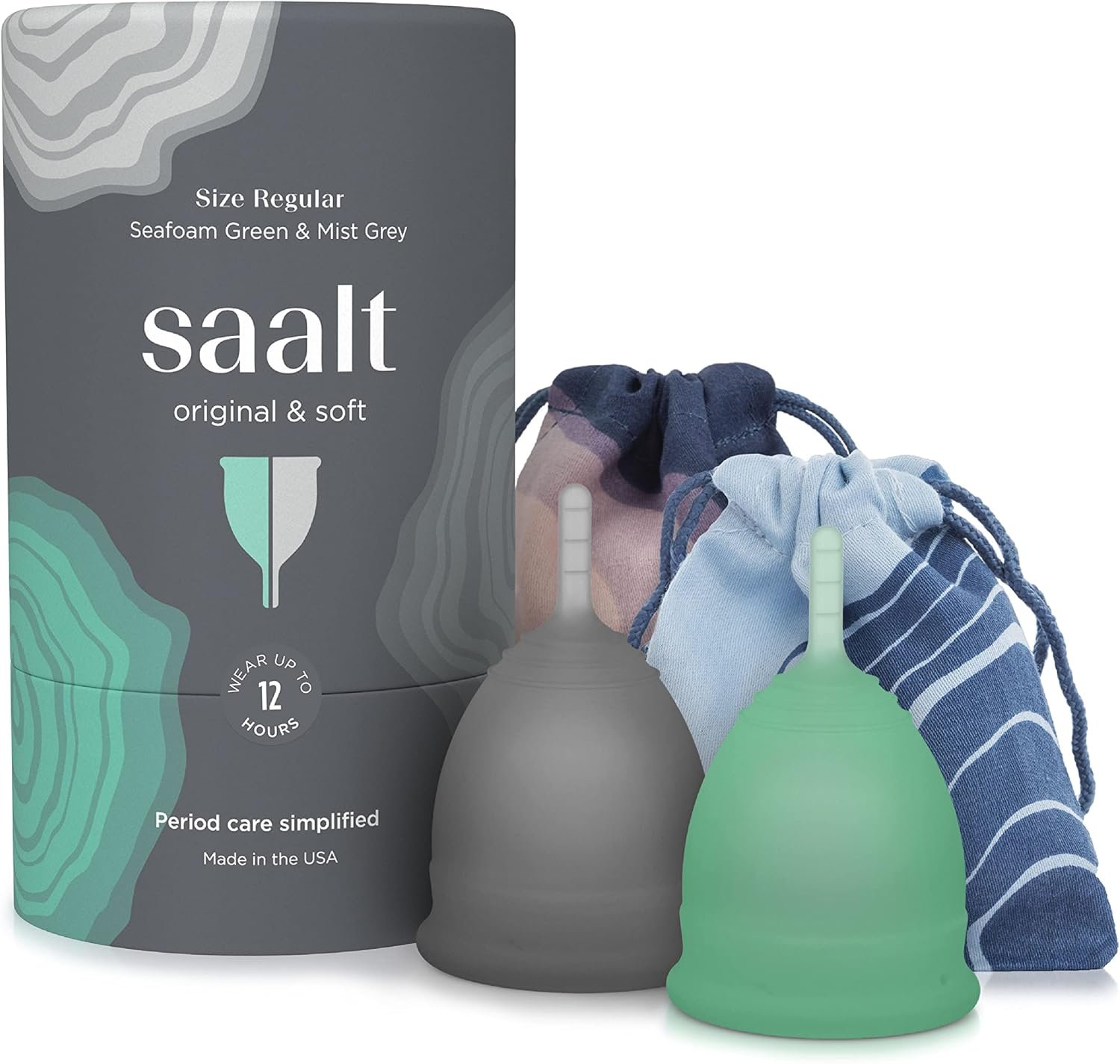 Saalt Twin Pack – Reusable Medical-Grade Silicone Period Cup – Wear for 12 Hours – Saalt Soft & Original Firmness (Regular)