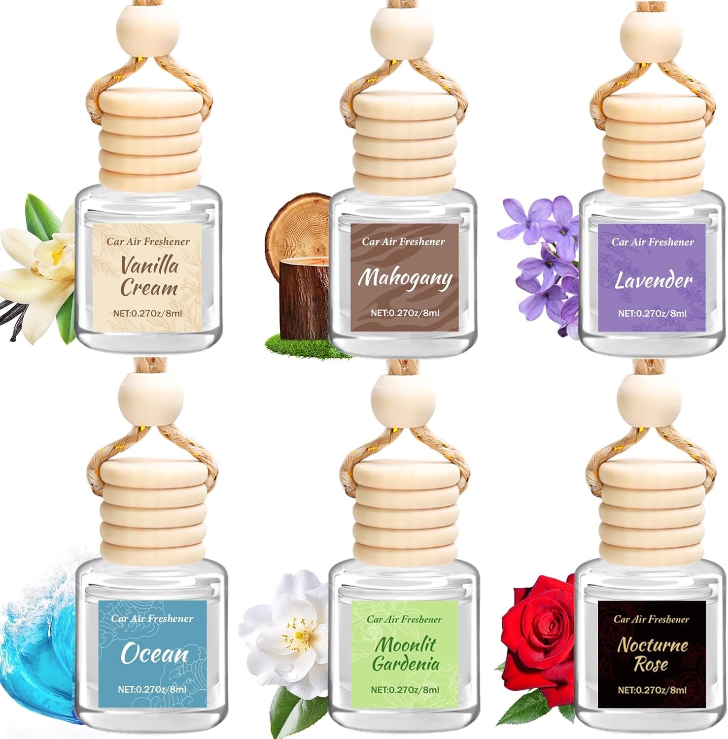 6 Pack Car Air Freshener – Mothers Day Gift for Her, Hanging Air Freshener Essential Oil Diffuser, Romantic Car Scents Cute Auto Decor Birthday Gifts for Women/Men