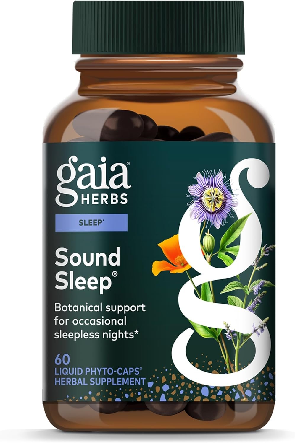 Gaia Herbs Sound Sleep – Sleep Support Supplement – Herbal, Plant-Powered Support for Calm & Relaxation* – Valerian Root, Passionflower & More – 60 Vegan Liquid Phyto-Capsules (20 Servings)