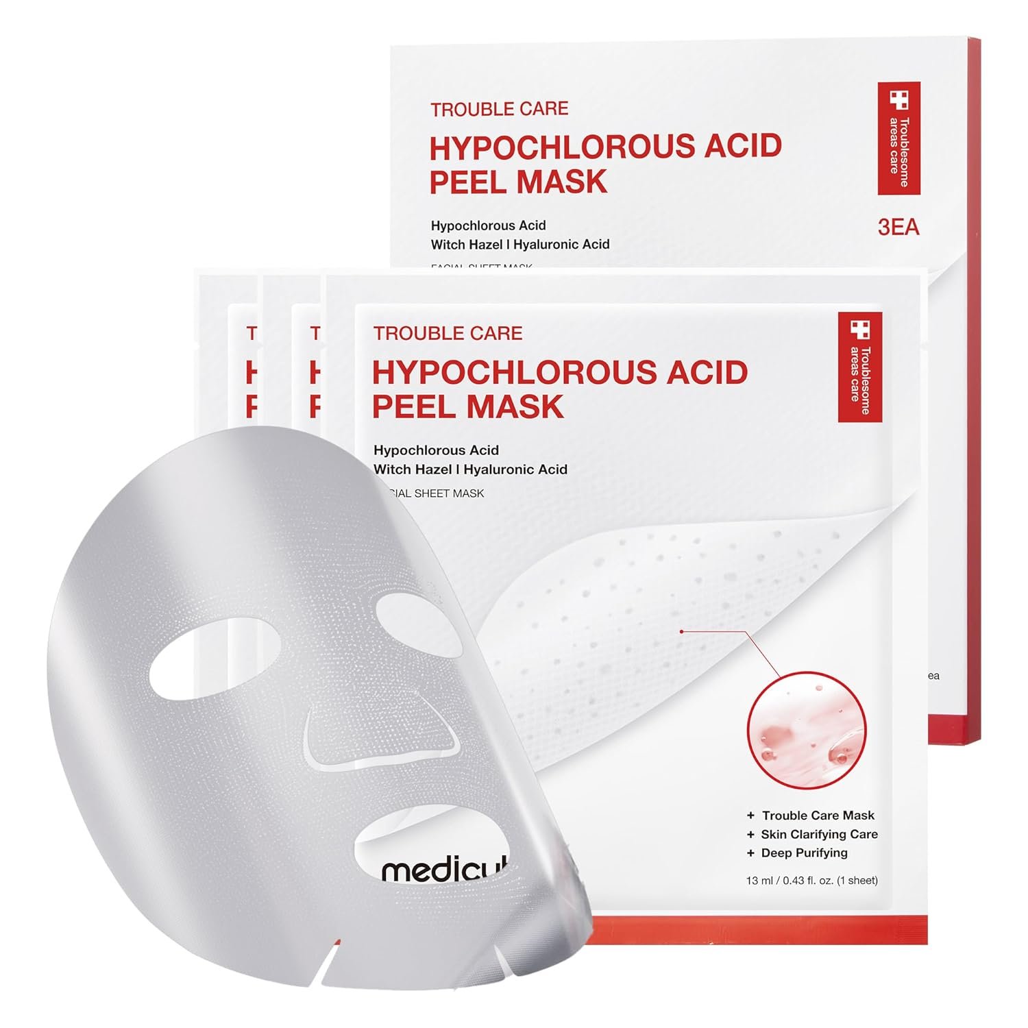 medicube Hypochlorous Acid Peel Mask 3EA | Peel-Off Sheet Mask for Excess Sebum, Pores & Blackheads | Panthenol, Hyaluronic acid for Hydrating & Pore-Refining Care | Korean Skincare, (13ml X 3ea)