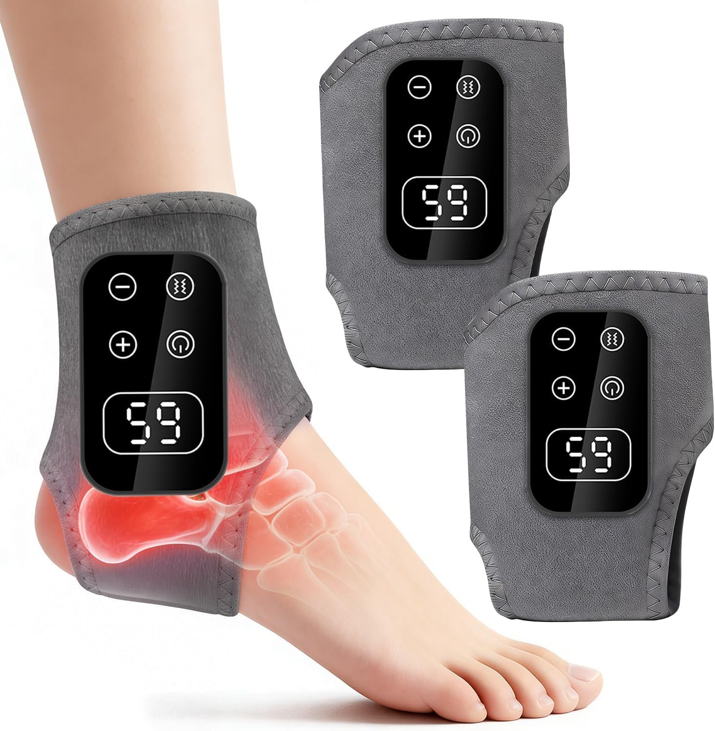 Foot Advanced Renew Triple Method Massager for Neuropathy and Plantar Fasciitis, Cordless Foot Massager with Heat and Vibration, Portable for Home Travel Use（Grey 2pcs）