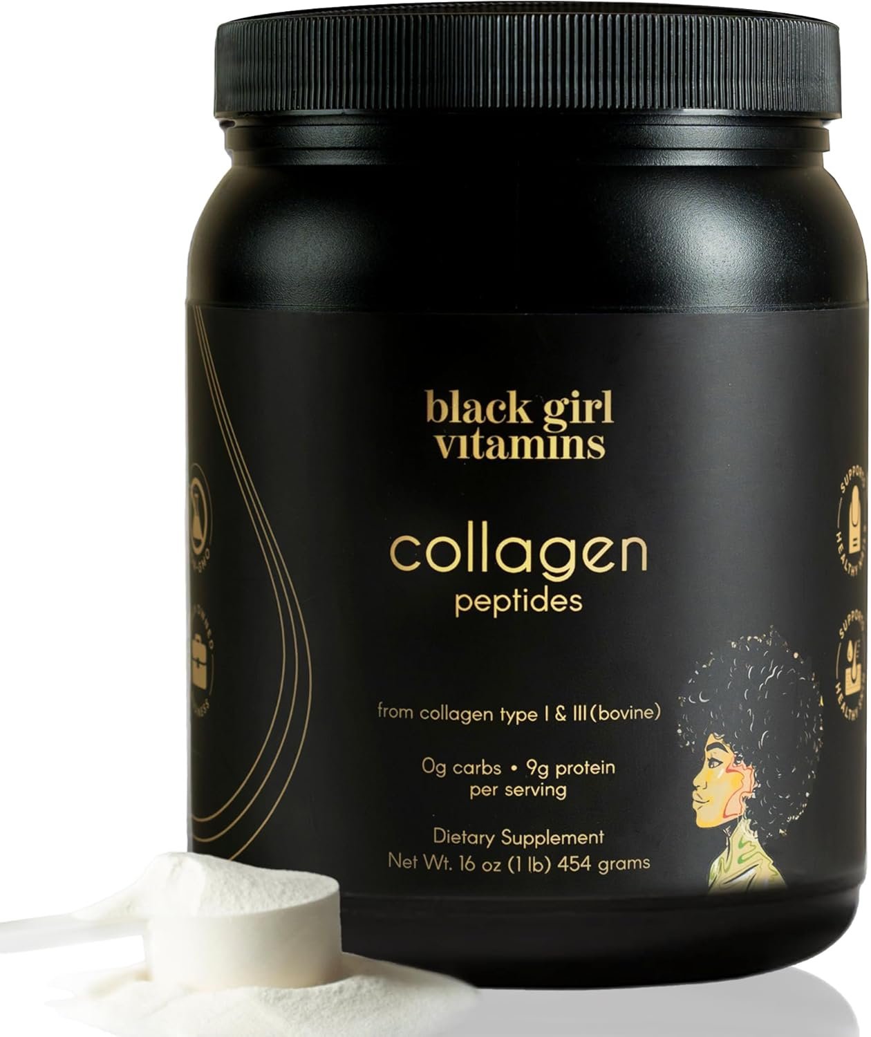 Black Girl Vitamins | Collagen Peptides Powder – Collagen for Skin, Hair & Nails – Unflavored Hydrolyzed Collagen Powder, Dairy-Free, Gluten-Free Collagen for Women and Men – 16oz