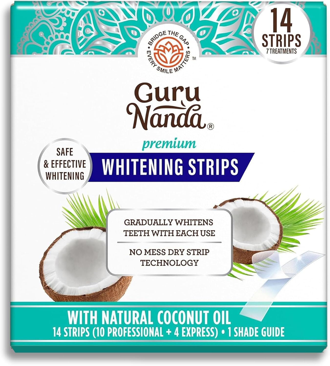 GuruNanda Teeth Whitening Strips – 7-Day Treatment with Non-Slip, Dry Strip Technology – Whitening Designed with Care for a Brighter Smile