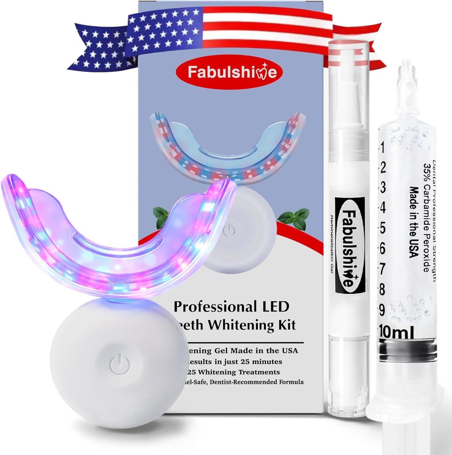 American Teeth Whitening Kit, Teeth Whitening Gel, Pen, Whitening Trays with LED, 25 Uses, Whiten Up to 8 Shades in 1 Week, Powerful Teeth Whitener