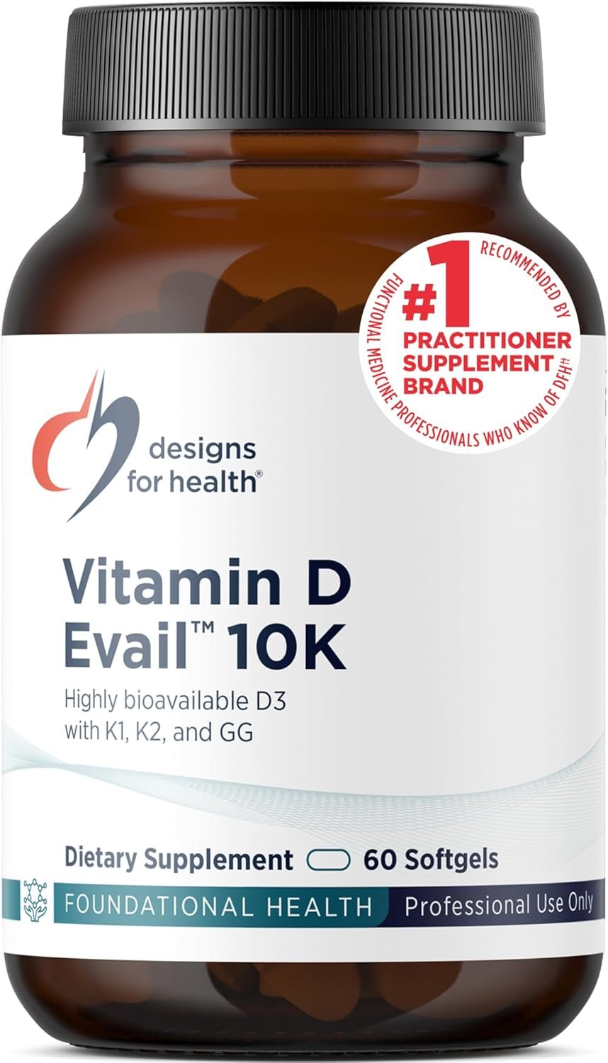 Designs for Health D-Evail 10K – 10,000 IU Vitamin D Supplement with Vitamin K (K1, K2 as MK-4) + GG – Bone, Cardiovascular + Immune Support – Improved Bioavailability Vitamin D3 (60 Softgels)