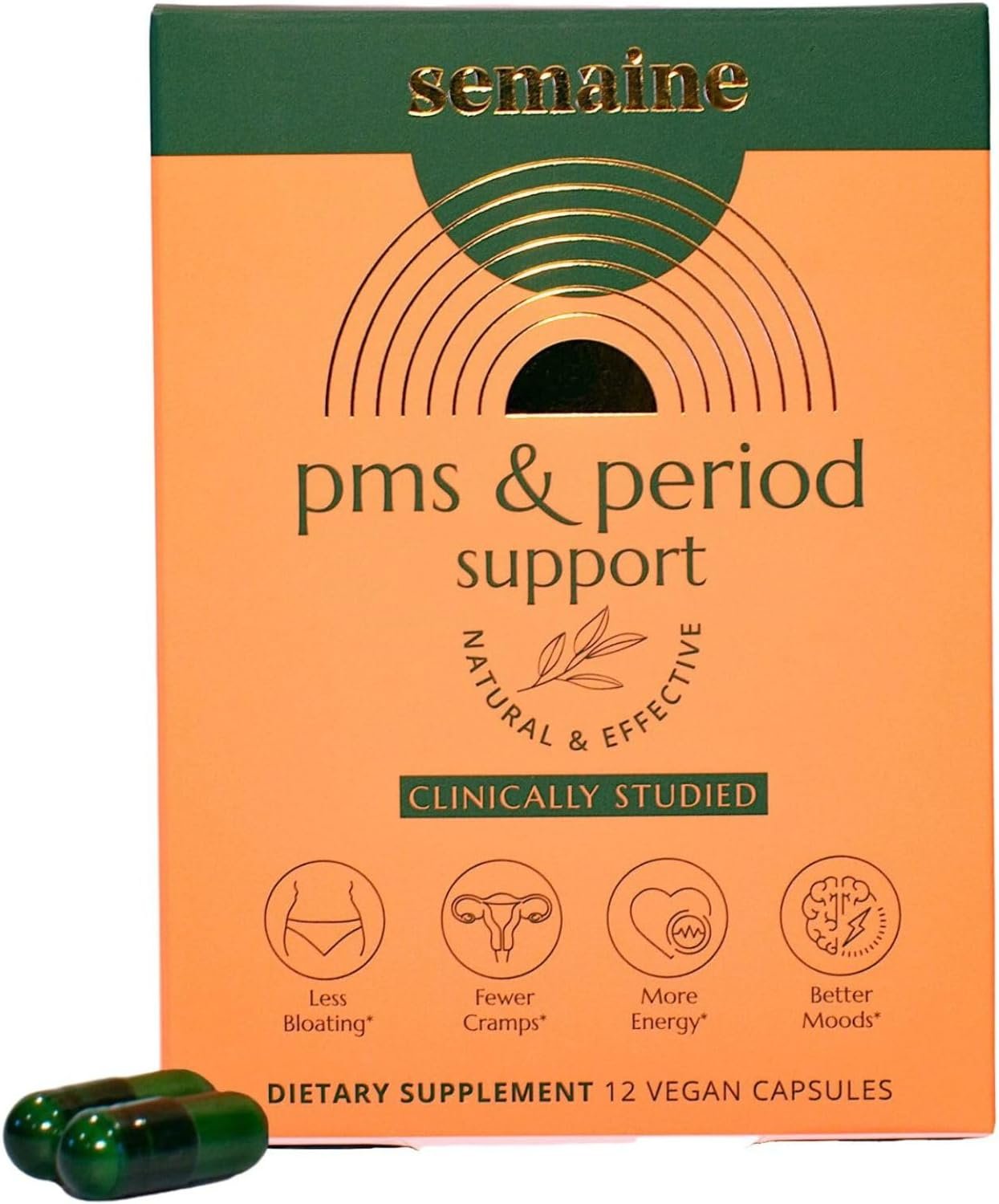 Semaine PMS & Period Relief – Menstrual Cramp Relief: No More Period Cramps, Mood Swings, or Bloating. PMS Supplement for Happy Hormones and Period Relief. (12 Count)