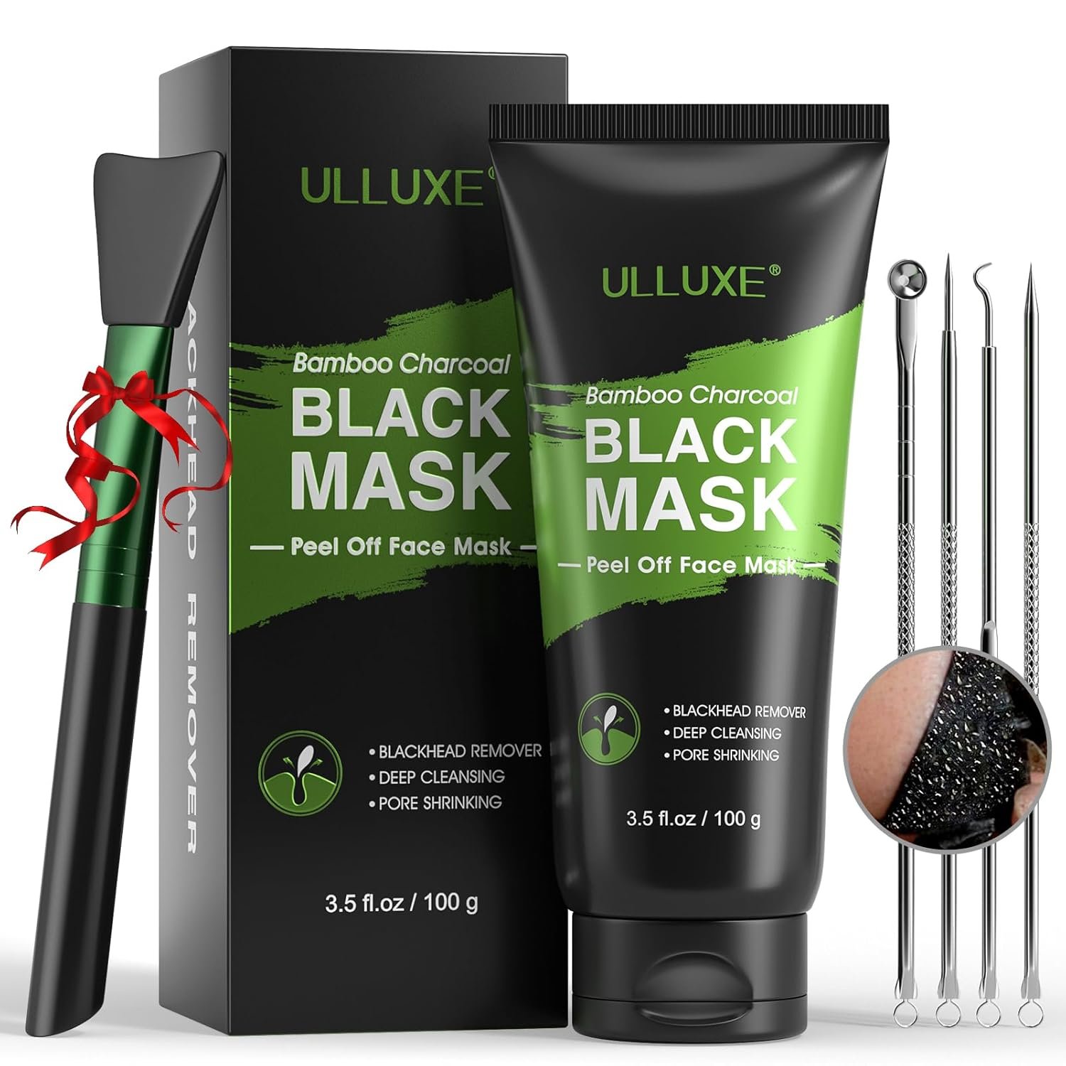 Blackhead Remover Mask Kit, Charcoal Peel Off Face Mask for Deep Cleansing Pores, Dirts, Acne, Excess Oil & Blackheads on Face & Nose, Black Peel Off Face Mask for All Skin Types (3.5 Fl.oz)