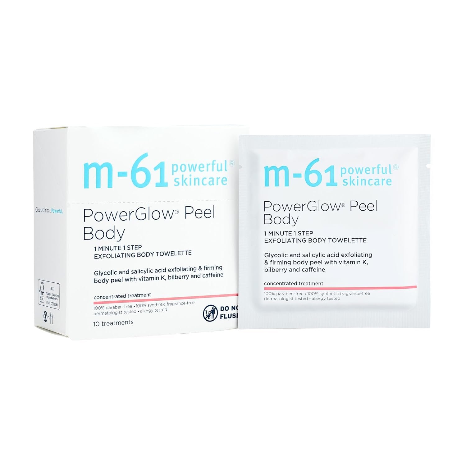 m-61 PowerGlow Peel Body | Exfoliating Body Towelette With Glycolic And Salicylic Acid. 1 Minute, 1 Step – 10 Treatments