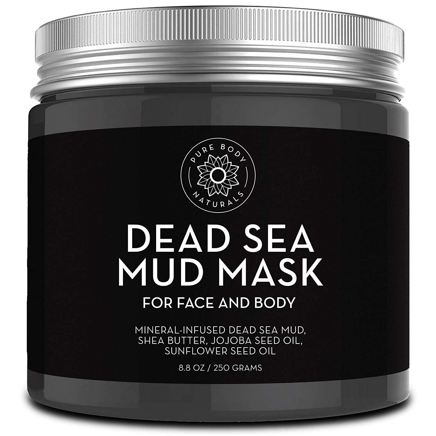 Pure Body Naturals Dead Sea Mud Mask – Face Mask and Body Mud for Acne, Blackheads, and Oily Skin – Facial Self Care for Men and Women – Minimize Pores with Deadsea Mud, Clay, Charcoal – 8.8 Ounce