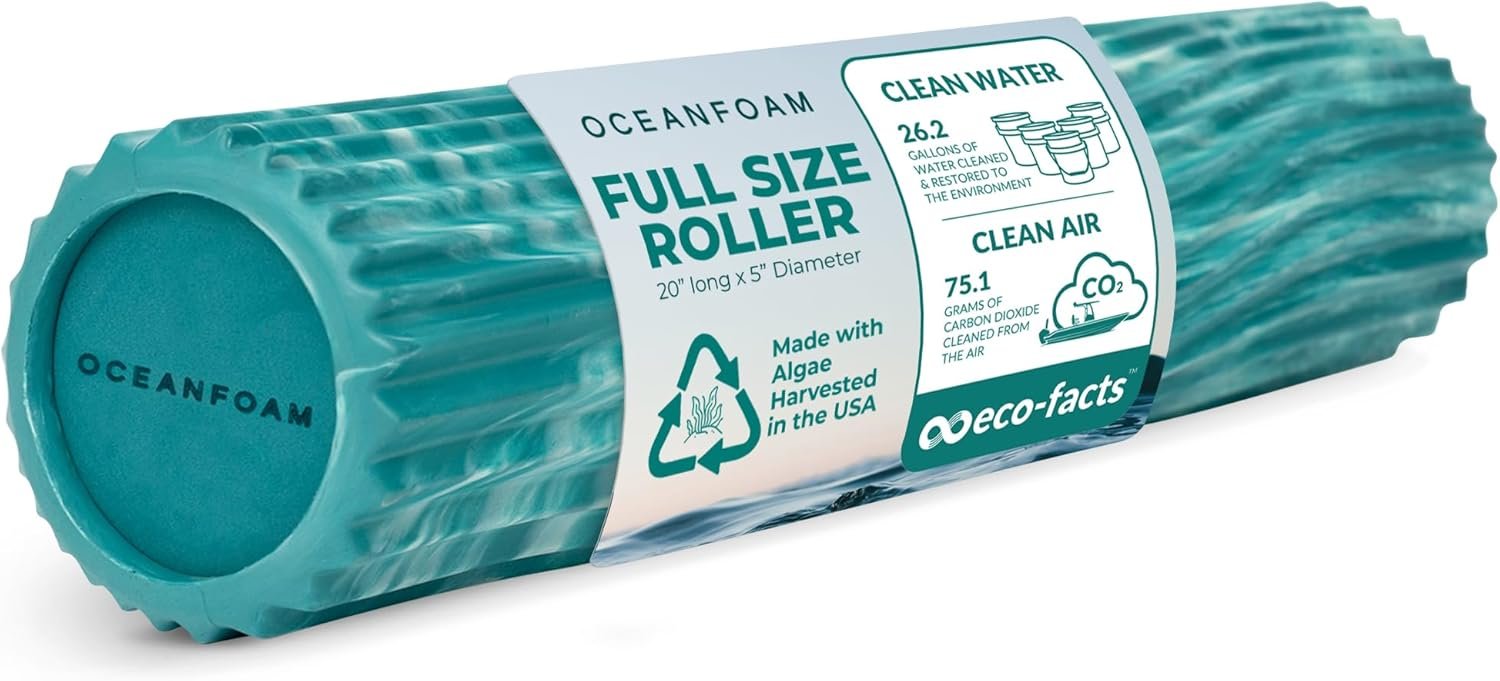Oceanfoam Tidal Roller – Jade & Seafoam Marbled – Muscle Massage Foam Roller for Back Pain & Stretching – Firm and Ergonomic Wide Wave Textured – Yoga, Athletics, & Wellness – Full Size, 20″ x 5″