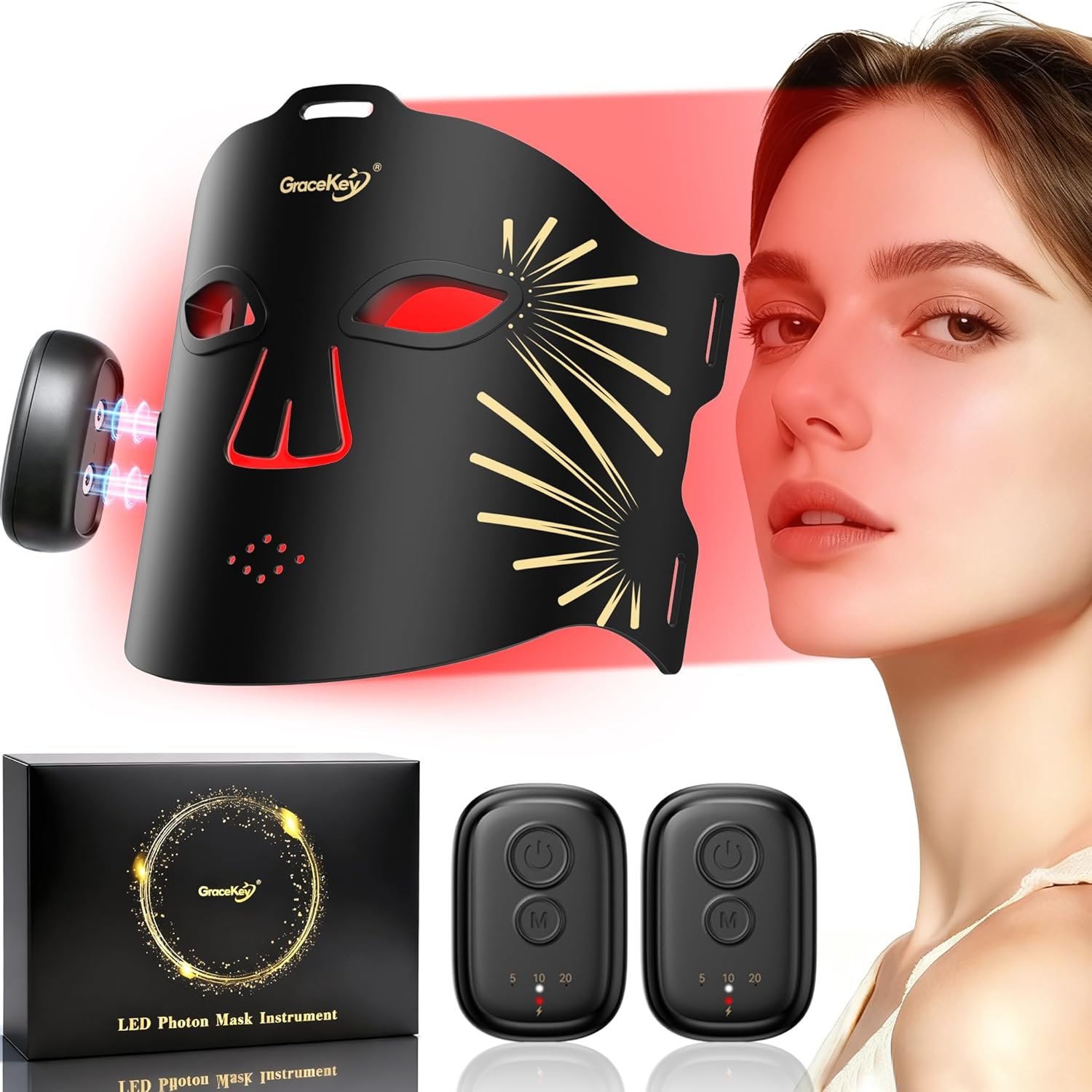 HSA FSA Red Light Therapy for Face, 4-in-1 Colors LED Facial Light Therapy Mask, Dual 2000mAh Rechargeable Light Therapy with Timer for Home Use
