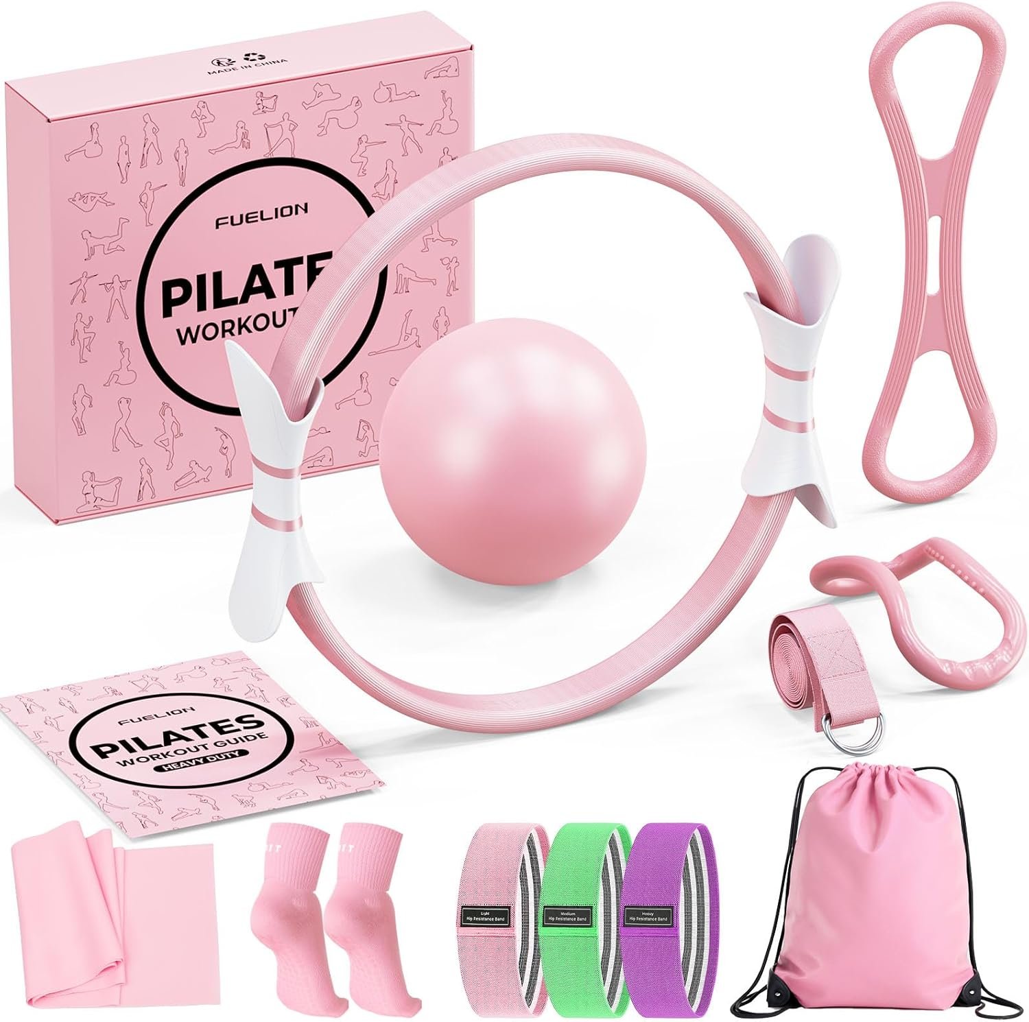 Pilates Ring Set for Women, Home Workout Pilates Equipment with Resistance Bands, 14” Magic Circle, Mini Ball, Pilates Starter Kit for Strength, Toning and Flexibility