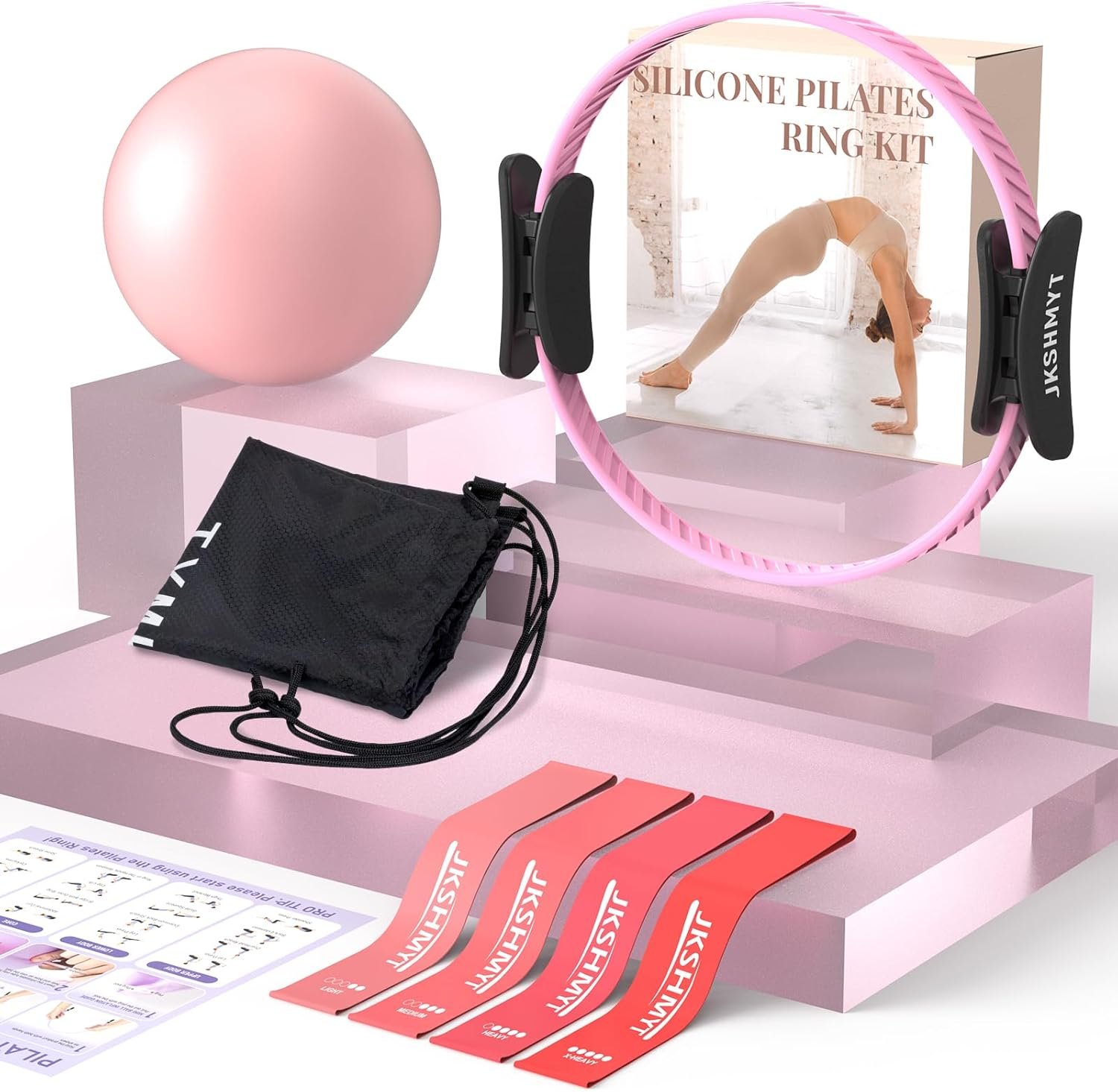 JKSHMYT Pilates Ring Fitness Circle for Women, Pilates Equipment – 14.5″ Home Magic Exercise Workout, Better me Pilates Essentials Starter Set for Beginners Toning Shape Full Body