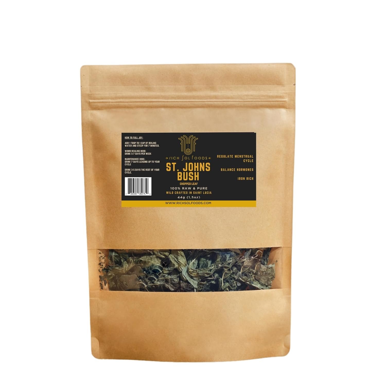 Rich Sol Foods St. John’s Bush Hormone Balance tea for Women, Menstrual Cramp Relief, PCOS and Fibroid Support, Fertility Supplements for Women, Loose-Leaf Herbal Tea, 44g