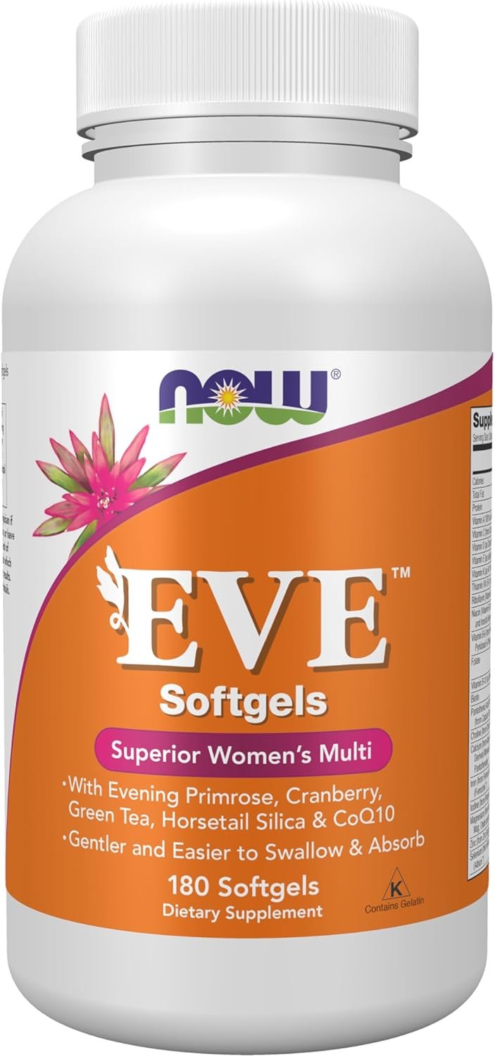 NOW Foods Supplements, Eve™ Women’s Multivitamin with Evening Primrose, Cranberry, Green Tea, Horsetail Silica & CoQ10, 180 Softgels