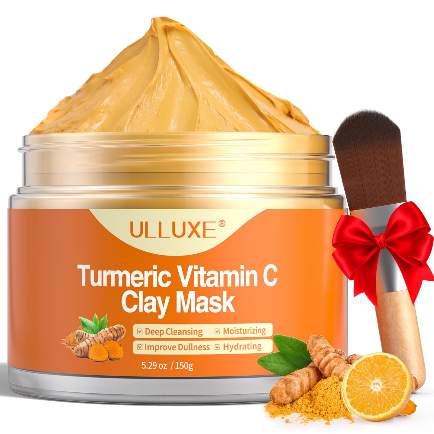 Turmeric Vitamin C Clay Mask for Dark Spots, Dull Skin, Moisturizing, Skincare Facial Mask for Blackheads and Pores Cleansing, Improve Uneven Skin Tone, Face Skincare Gift, 5.29 oz