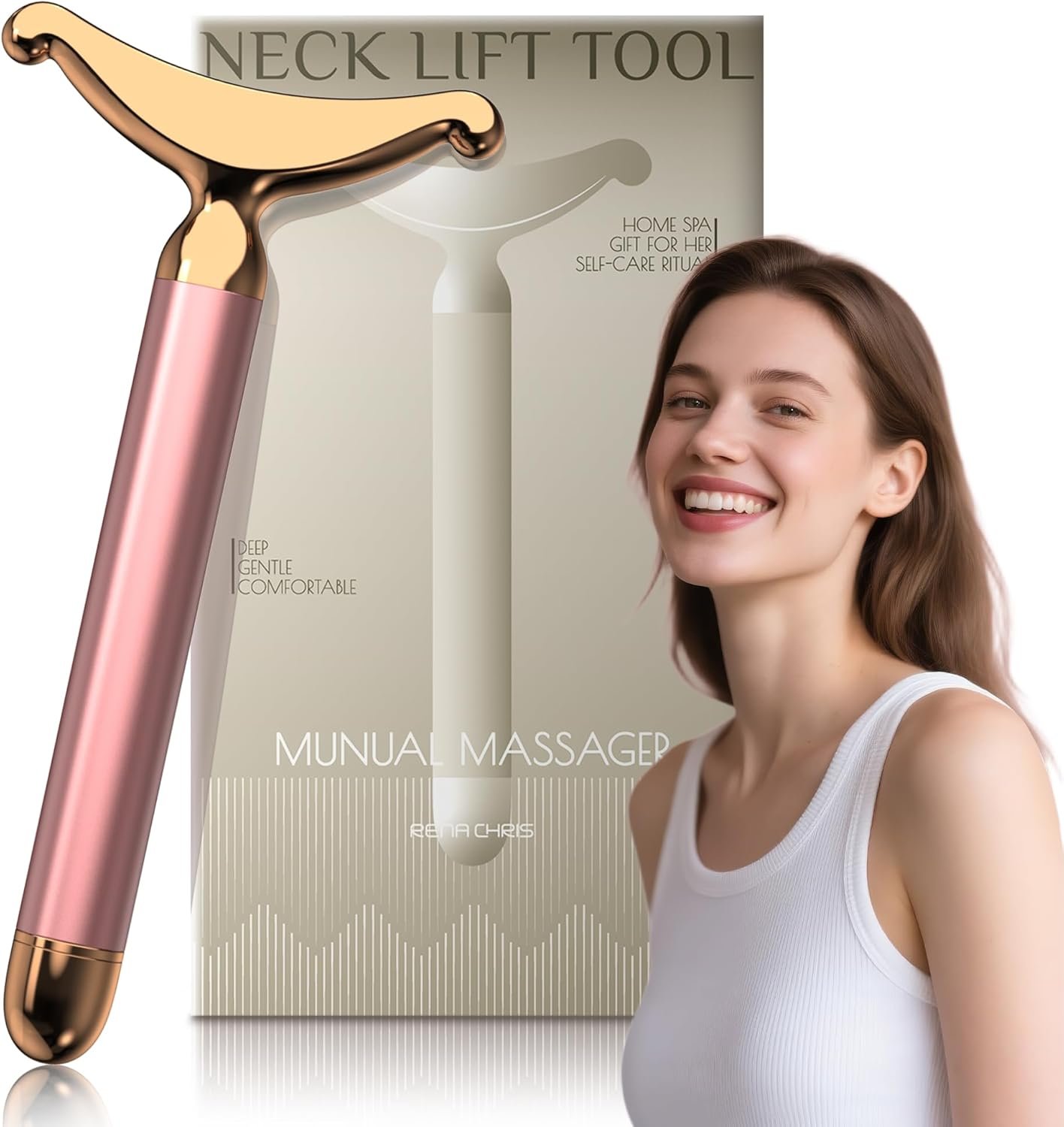 Facial Massager & Neck Lifter, Lymphatic Drainage Depuffer, Jawline Sculpting Tool, Under-Eye Care, Ergonomic Weighted Metal, at-Home Spa Results