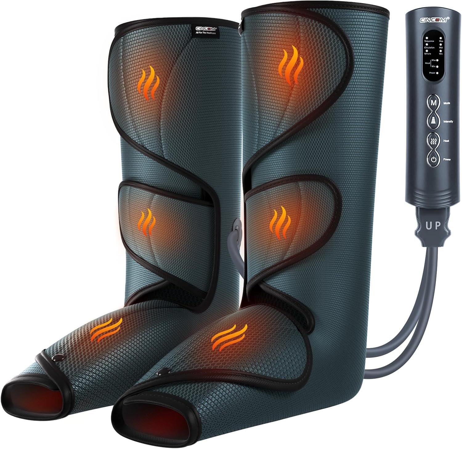 CINCOM Leg Massager with Heat and Compression, Legs Massage for Circulation and Pain Relief, Heating Calf Leg Air Compression Massager Help with Relief Edema