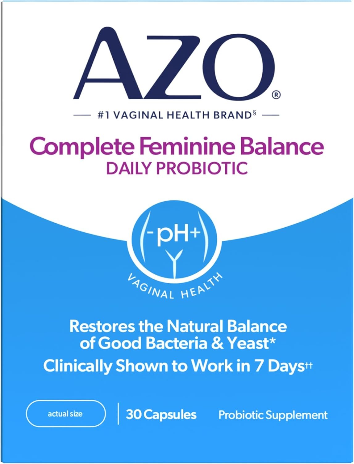 AZO Complete Feminine Balance Daily Vaginal Probiotics for Women, Clinically Proven to Help Protect Vaginal Health, Helps balance pH and yeast, 30 Count