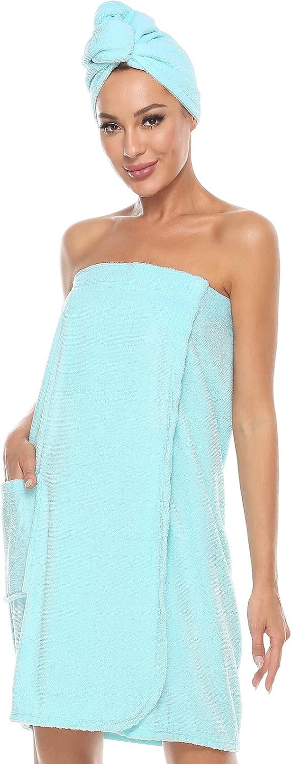 Kniffi Women’s Spa Wrap & Hair Towel Body Wrap Adjustable Closure Bathrobe