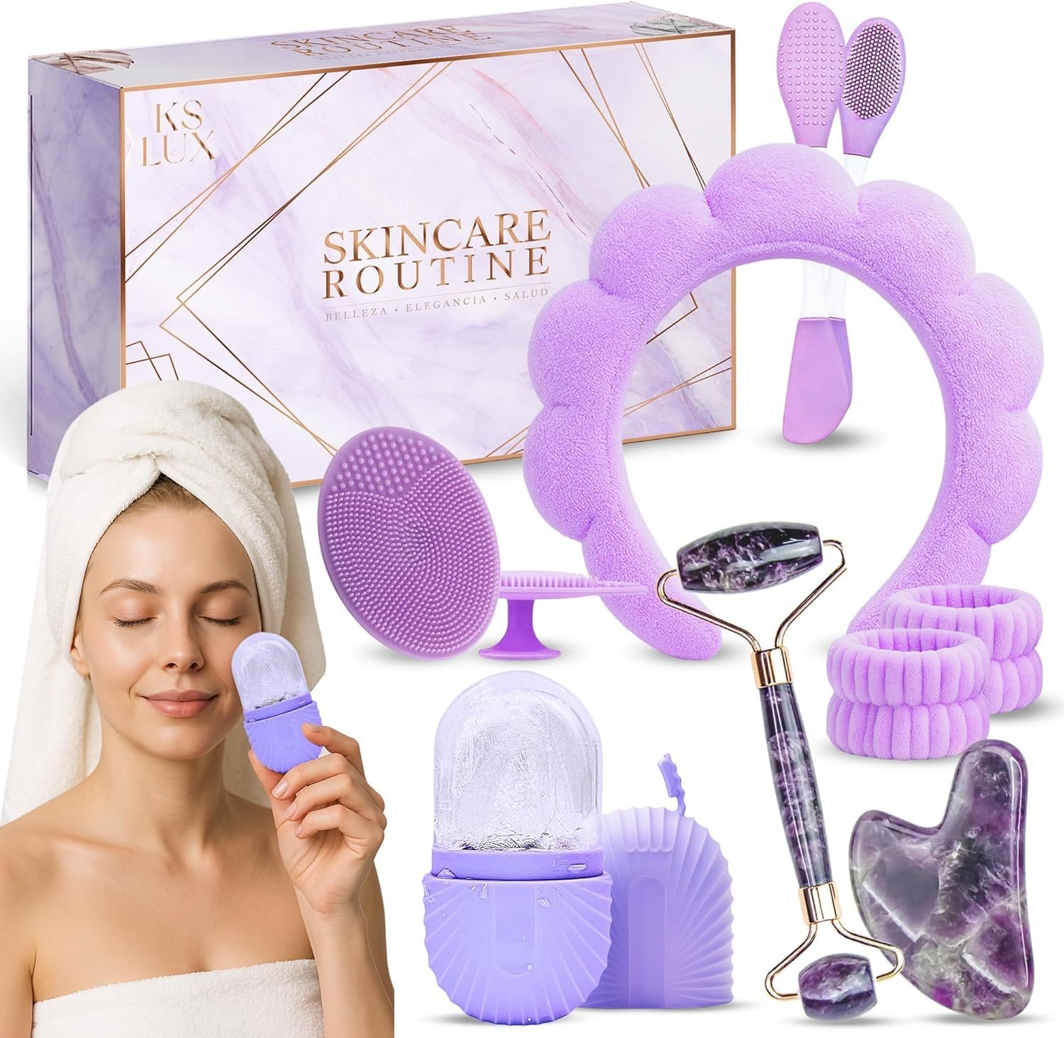 Skincare tools, skin care tools for face, teen skin care kit for women, skincare gift sets for women that includes jade roller and gua sha set with clean girl aesthetic, skin care accessories KS LUX