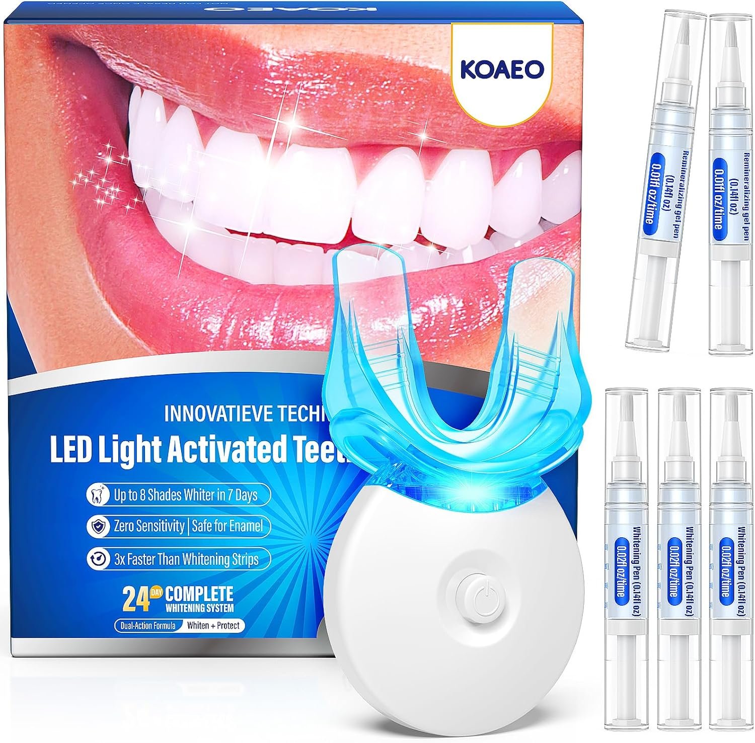 Teeth Whitening Kit – 3 Teeth Whitening Pens + 2 Desensitizing Pens – LED Light – 35% Carbamide Peroxide – Safe & Dentist-Recommended – Fast 7-Day Visible Whitening + Remineralizing Care