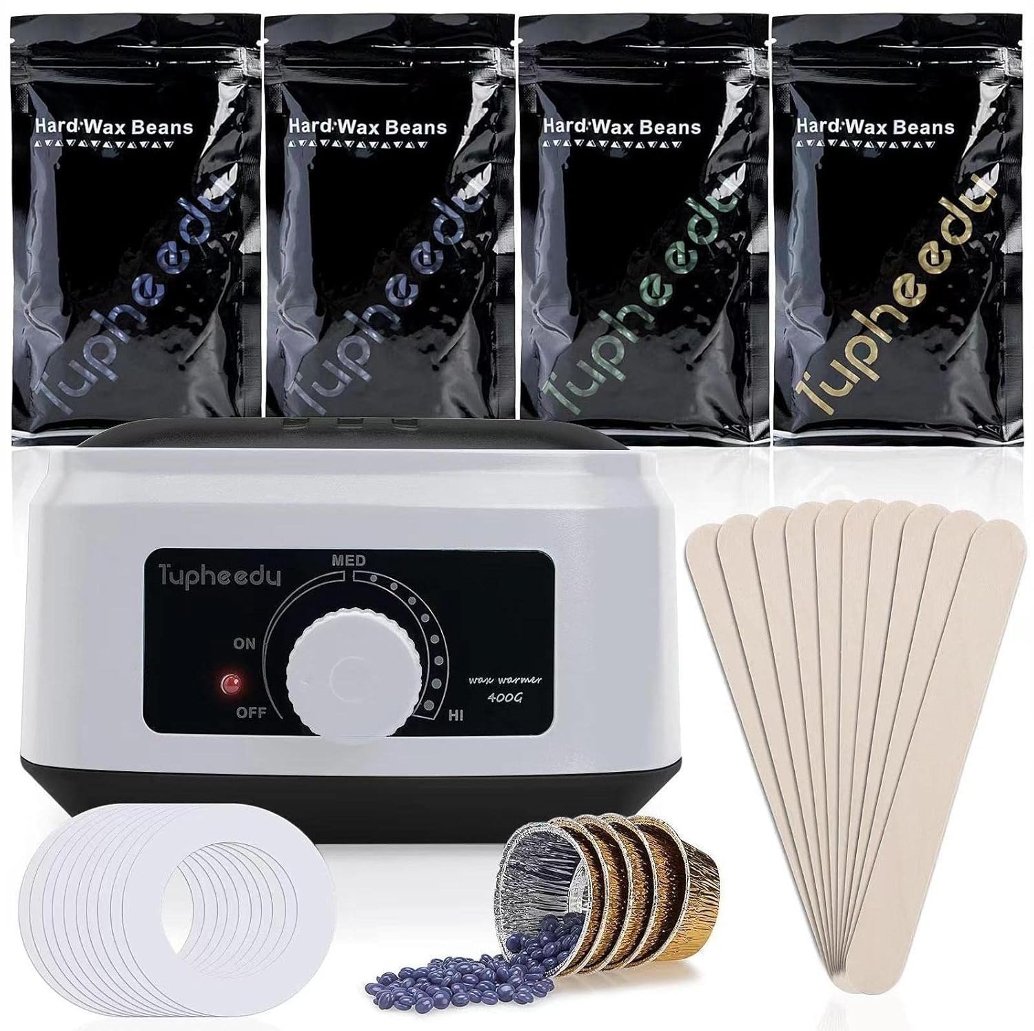 Wax Kit for Women and Men, Waxing Warmer for hair removal, Painless Stripless with 4 Bags Wax Beans for Coarse Hair Eyebrow Armpit Bikini Area