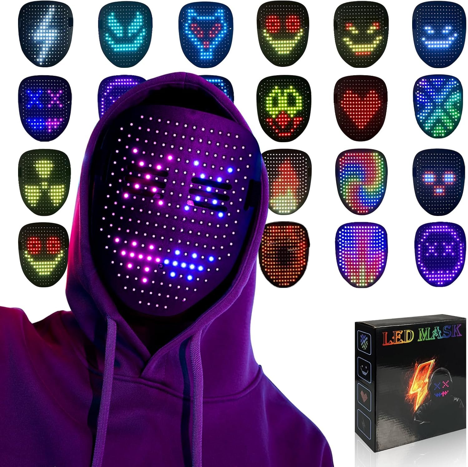 Led Mask Light up Mask with Gesture Sensing, Cool Glowing Toys Masks Great Gift for Halloween Christmas Costume Party
