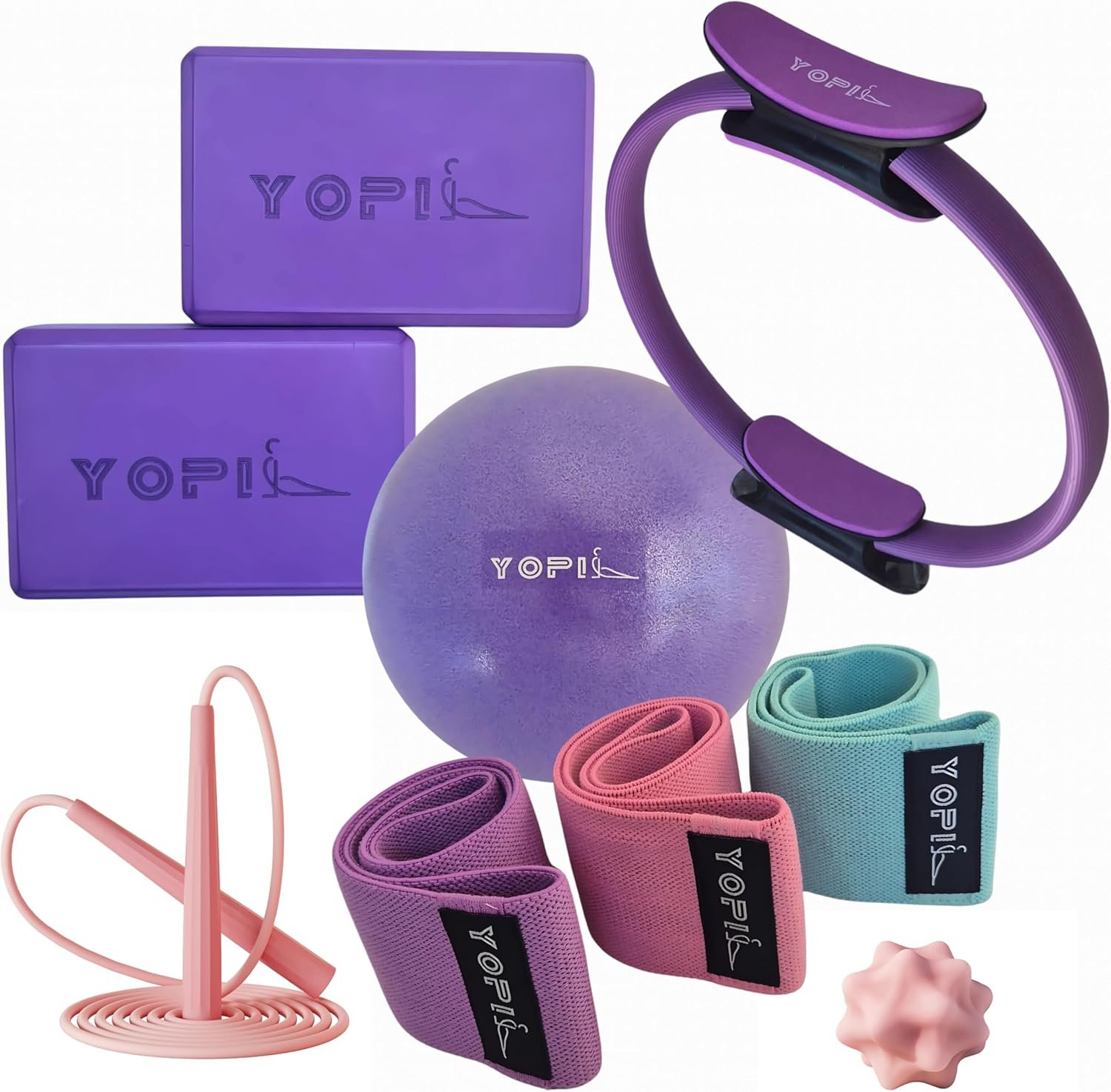 Yoga & Pilates Kit for Women – 9-in-1 Home & Studio Fitness Set with Yoga Blocks, Pilates Ring, Resistance Bands, Pilates Ball & More – Pink & Purple Workout Essentials for Yoga, Pilates & Stretching