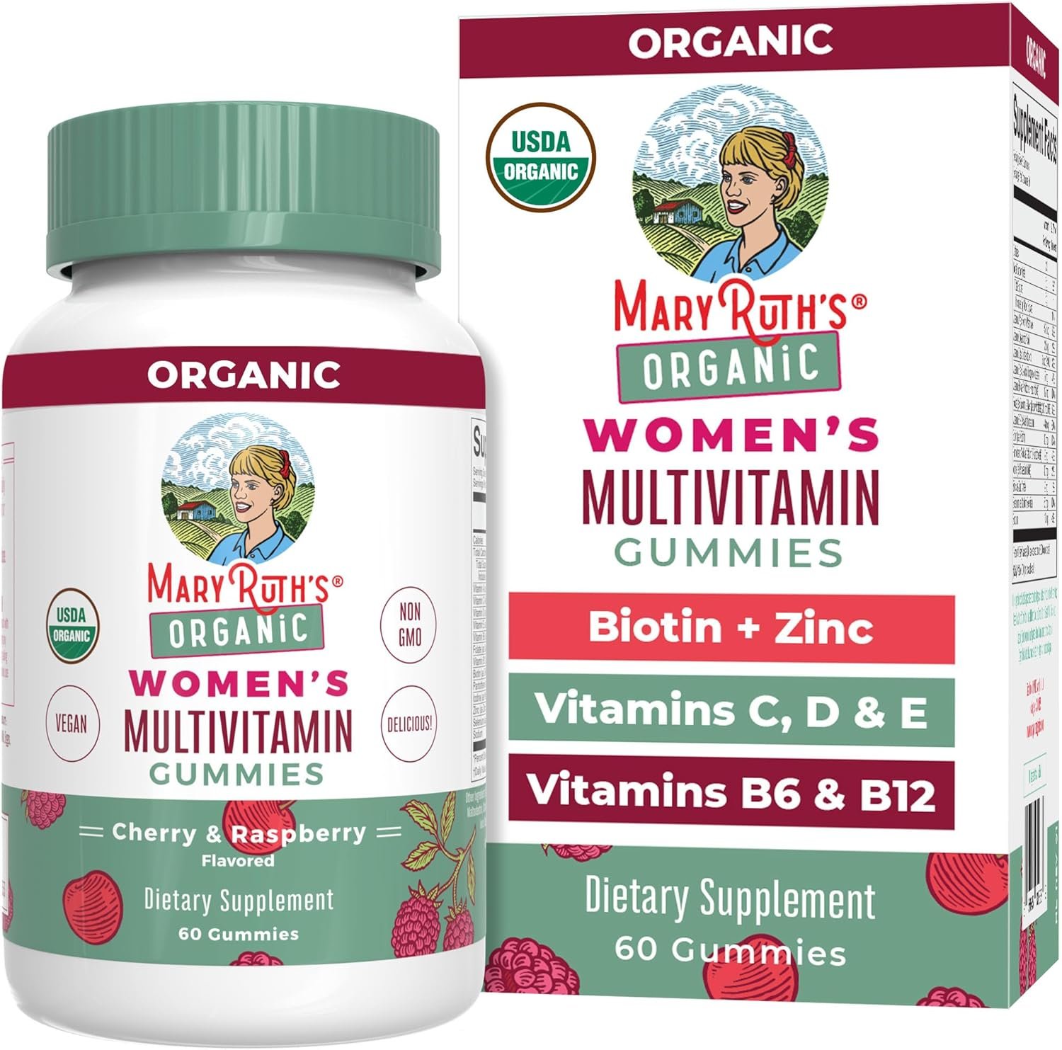MARYRUTH’S Multivitamin Gummies for Women Ages 14+ | Immune Support | Hair & Skin Health | Reproductive Health | Vitamin A C D E B6 B12 Biotin Zinc Iodine | Organic | Vegan | Non-GMO | 60 Count