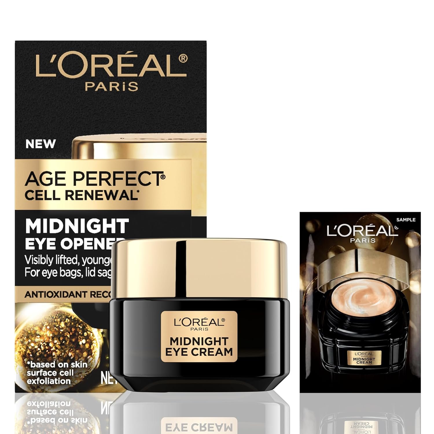 L’Oreal Paris Age Perfect Cell Renewal Midnight Eye Cream, Antioxidant-Rich Under Eye Cream to Treat 8 Signs of Aging, Includes Night Cream Sample