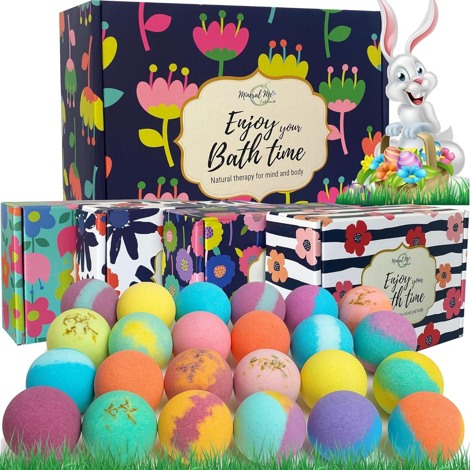 Bath Bombs for Women Gift Set – 24 Natural & Organic Bath Bombs with Essential Oils & Moisturizing Shea Butter, Spa Birthday Gift, Selfcare Gifts, Easter Basket Essentials for Teens, Girls, Kids