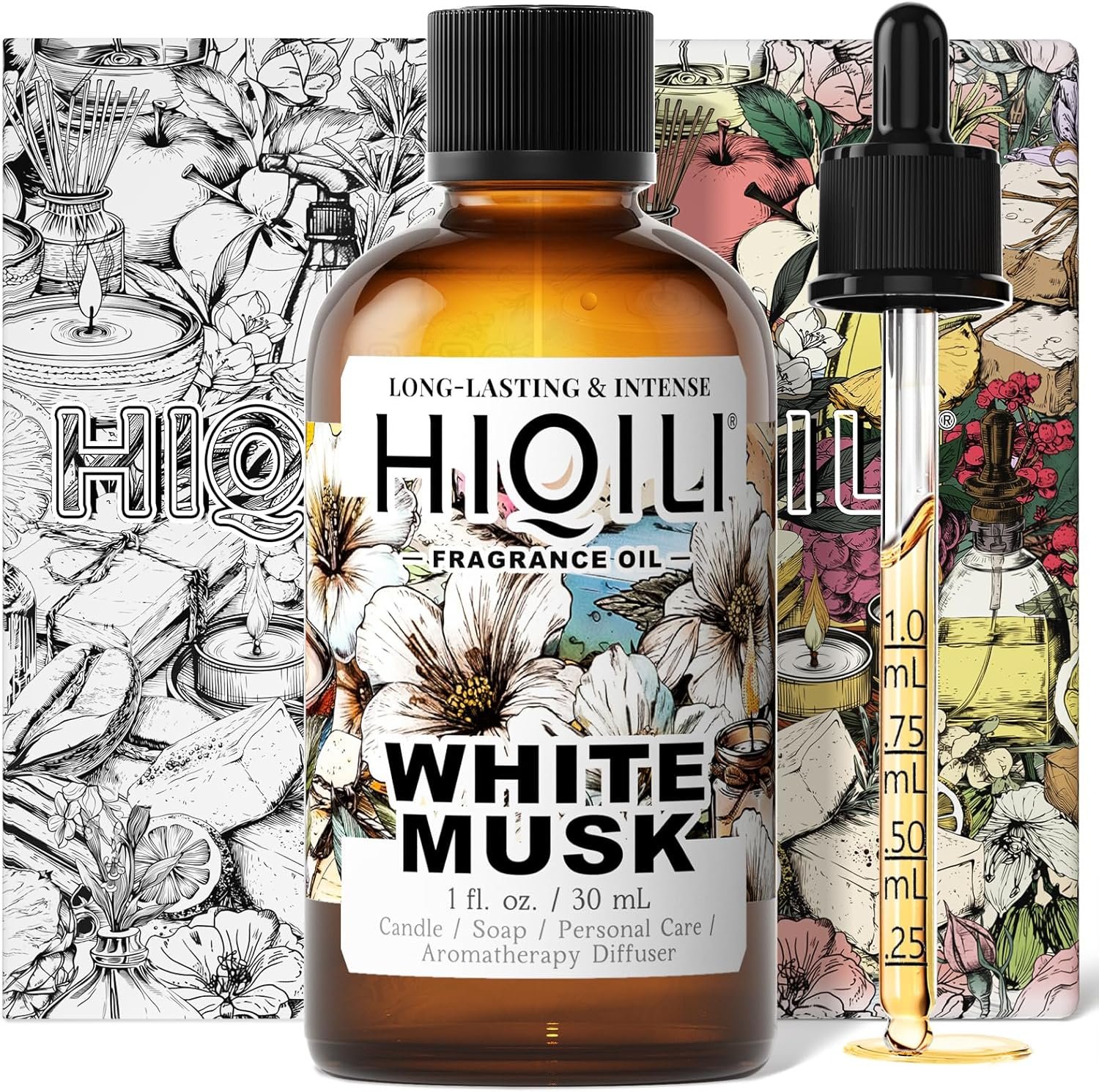 HIQILI White Musk Fragrance Oil, Candle Scents for Candle Making, Soap Making Supplies, Musk Perfume for Women, for Diffuser Use – 1 Fl Oz